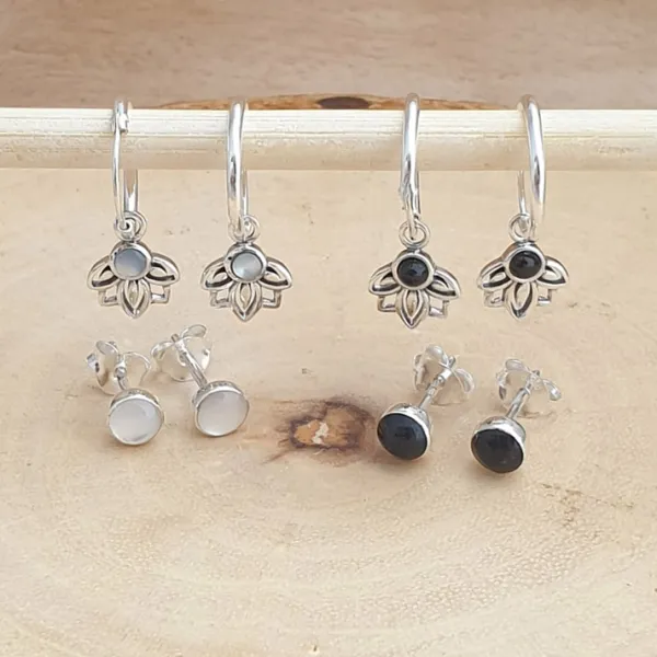 Studio Jewellery Hoop Earrings | Earrings-Mandala Shell Hoop Charm Silver Earrings
