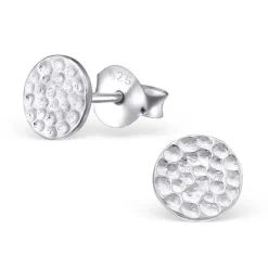 Studio Jewellery Stud Earrings | Earrings-Medium 7mm Dimpled Flat Disc Sterling Silver Earring Studs