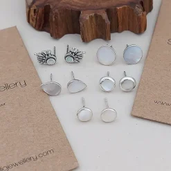 Studio Jewellery Stud Earrings | Earrings-Medium White Shell Silver Earring Studs