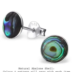 Studio Jewellery Stud Earrings | Earrings-7mm Abalone Circle Silver Earring Studs