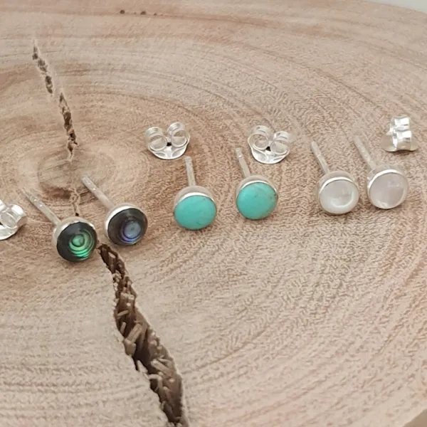 Studio Jewellery Stud Earrings | Earrings-4mm Abalone Circle Silver Earring Studs