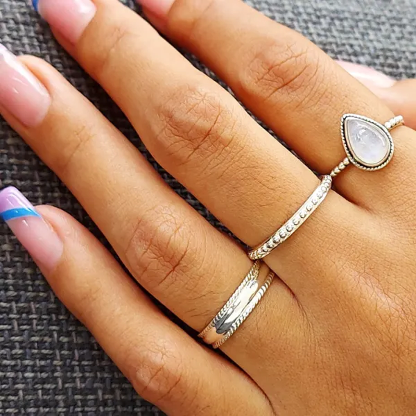 Studio Jewellery Feature & Stacker Rings | Rings-3mm Beaded Silver Stacker Polished Band Ring