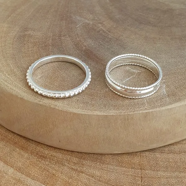 Studio Jewellery Feature & Stacker Rings | Rings-3mm Beaded Silver Stacker Polished Band Ring