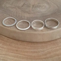 Studio Jewellery Feature & Stacker Rings | Rings-3mm Beaded Silver Stacker Polished Band Ring