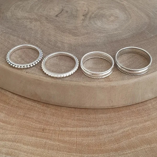 Studio Jewellery Feature & Stacker Rings | Rings-3mm Beaded Silver Stacker Polished Band Ring