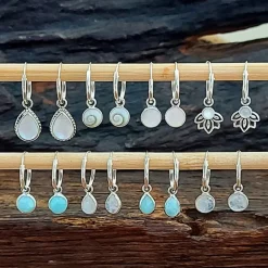 Studio Jewellery Hoop Earrings | Earrings-5mm Circle Larimar Silver Hoop Charm Earrings