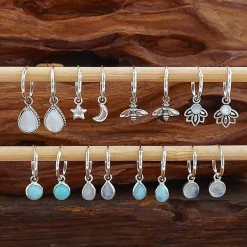 Studio Jewellery Hoop Earrings | Earrings-5mm Circle Larimar Silver Hoop Charm Earrings
