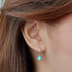 Studio Jewellery Hoop Earrings | Earrings-5mm Circle Larimar Silver Hoop Charm Earrings