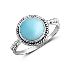 Studio Jewellery Gem Stone Rings | Rings-8mm Circle Larimar Sterling Silver Ring