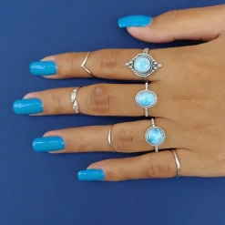 Studio Jewellery Gem Stone Rings | Rings-8mm Circle Larimar Sterling Silver Ring