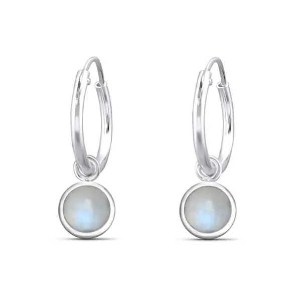 Studio Jewellery Hoop Earrings | Earrings-5mm Circle Moonstone Hoop Charm Earrings