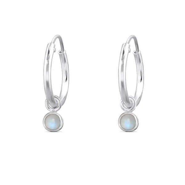 Studio Jewellery Hoop Earrings | Earrings-3mm Circle Moonstone Hoop Charm Earrings