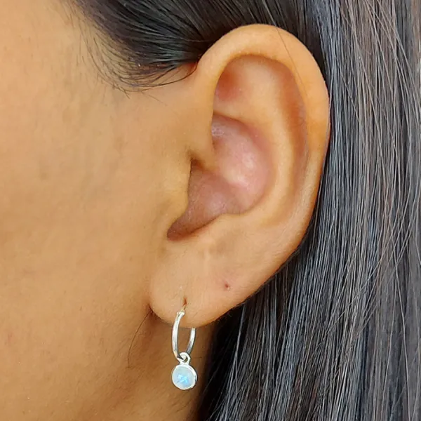 Studio Jewellery Hoop Earrings | Earrings-5mm Circle Moonstone Hoop Charm Earrings