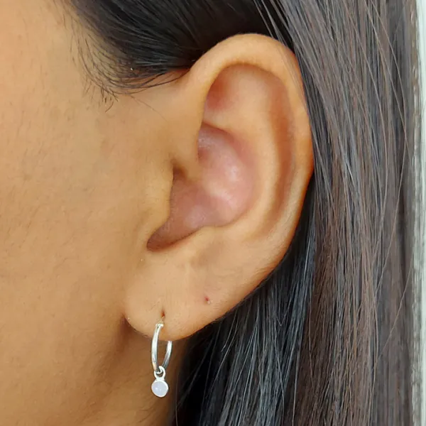Studio Jewellery Hoop Earrings | Earrings-3mm Circle Moonstone Hoop Charm Earrings