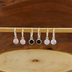 Studio Jewellery Hoop Earrings | Earrings-5mm Circle Moonstone Hoop Charm Earrings