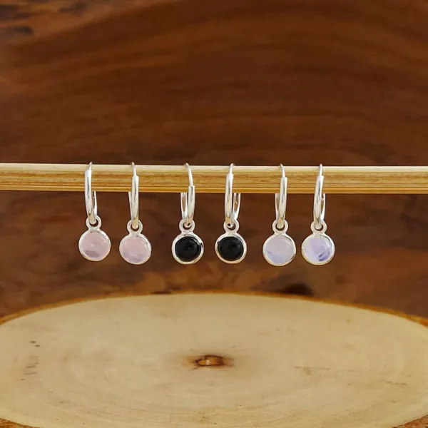 Studio Jewellery Hoop Earrings | Earrings-5mm Circle Moonstone Hoop Charm Earrings
