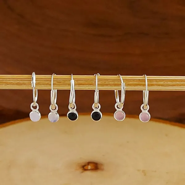 Studio Jewellery Hoop Earrings | Earrings-3mm Circle Moonstone Hoop Charm Earrings