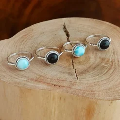Studio Jewellery Gem Stone Rings | Rings-8mm Circle Onyx Sterling Silver Ring