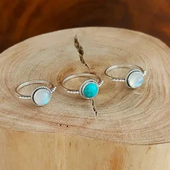Studio Jewellery Gem Stone Rings | Rings-7mm Circle Rainbow Moonstone Sterling Silver Ring