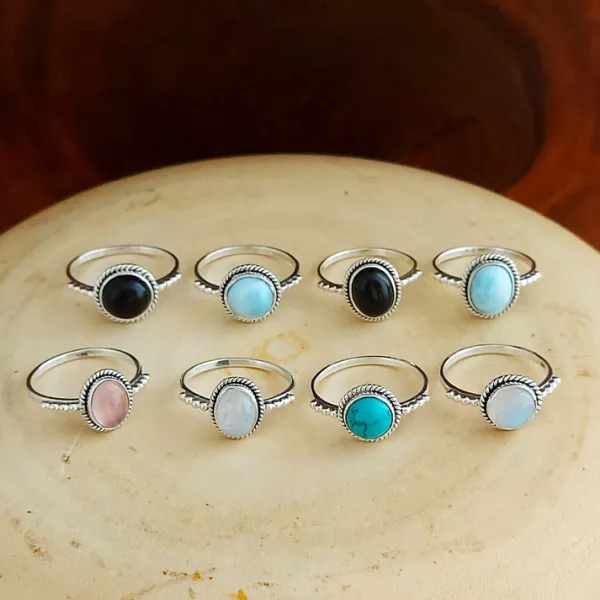 Studio Jewellery Gem Stone Rings | Rings-7mm Circle Rainbow Moonstone Sterling Silver Ring