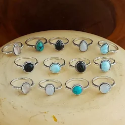 Studio Jewellery Gem Stone Rings | Rings-7mm Circle Rainbow Moonstone Sterling Silver Ring
