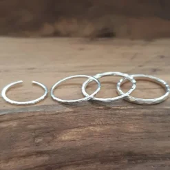 Studio Jewellery Feature & Stacker Rings | Rings-1mm Hammered Rock Stacker Ring