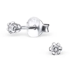Studio Jewellery Stud Earrings | Earrings-2mm Silver Cubic Zirconia Earring Studs