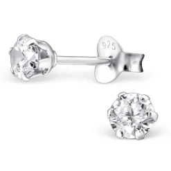 Studio Jewellery Stud Earrings | Earrings-4mm Sterling Silver Round Cut CZ Earring Studs