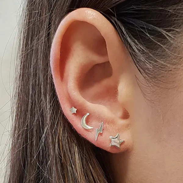 Studio Jewellery Stud Earrings | Earrings-Moon and Star Silver Stud Earrings