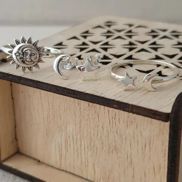 Studio Jewellery Feature & Stacker Rings | Rings-Moon Star Adjustable Silver Ring