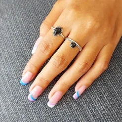 Studio Jewellery Gem Stone Rings | Rings-Onyx Circle Beaded Band Silver Ring