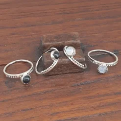 Studio Jewellery Gem Stone Rings | Rings-Onyx Circle Beaded Band Silver Ring