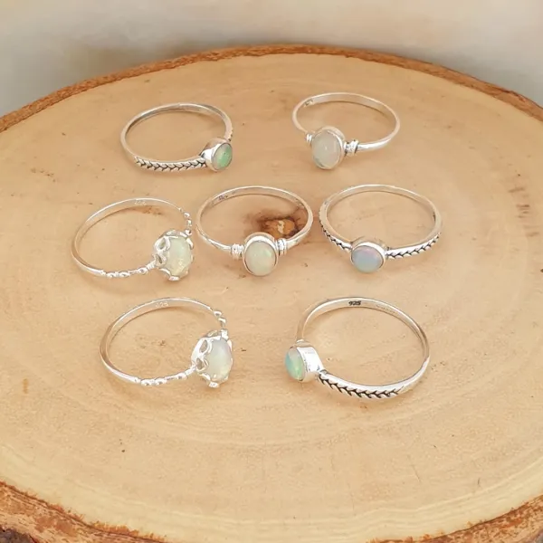 Studio Jewellery Gem Stone Rings | Rings-Opal Fine Banded Silver Ring