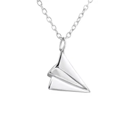 Studio Jewellery Necklaces-Origami Plane Silver Necklace