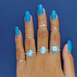 Studio Jewellery Gem Stone Rings | Rings-Oval Larimar Sterling Silver Ring