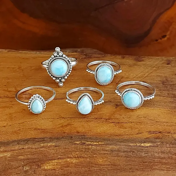 Studio Jewellery Gem Stone Rings | Rings-Oval Larimar Sterling Silver Ring