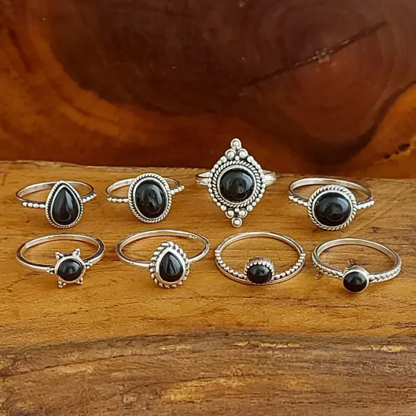 Studio Jewellery Gem Stone Rings | Rings-Oval Onyx Silver Ring