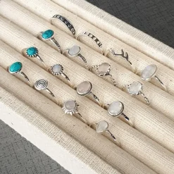 Studio Jewellery Rings | Gem Stone Rings-Oval Rope Band Moonstone Silver Ring