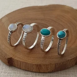 Studio Jewellery Rings | Gem Stone Rings-Oval Rope Band Moonstone Silver Ring