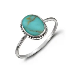 Studio Jewellery Gem Stone Rings | Rings-Oval Rope Faux Turquoise Silver Ring