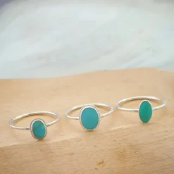 Studio Jewellery Gem Stone Rings | Rings-Oval Rope Faux Turquoise Silver Ring