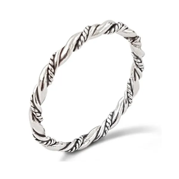 Studio Jewellery Feature & Stacker Rings | Rings-Oxidised Silver Twisted Rope Stacker Ring