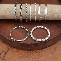Studio Jewellery Feature & Stacker Rings | Rings-Oxidised Silver Twisted Rope Stacker Ring