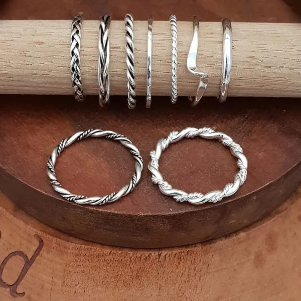 Studio Jewellery Feature & Stacker Rings | Rings-Oxidised Silver Twisted Rope Stacker Ring