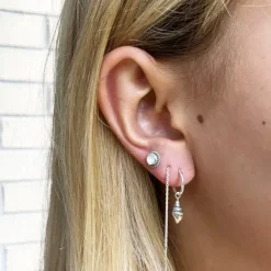 Studio Jewellery Hoop Earrings | Earrings-Patterned Cone Shell Silver Hoop Charm Earrings