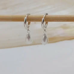 Studio Jewellery Hoop Earrings | Earrings-Pearl Silver Hoop Charm Earrings