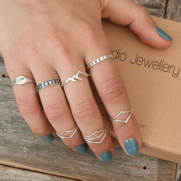 Studio Jewellery Feature & Stacker Rings | Rings-Phases of Moon Oxidised Silver Ring