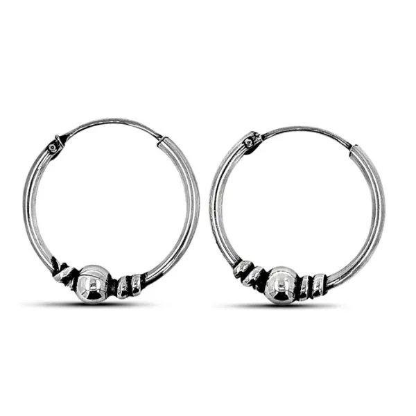 Studio Jewellery Hoop Earrings | Earrings-Plain Ball Bali Silver Hoop Earrings