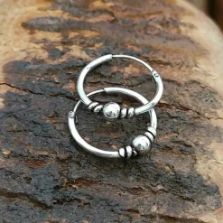 Studio Jewellery Hoop Earrings | Earrings-Plain Ball Bali Silver Hoop Earrings