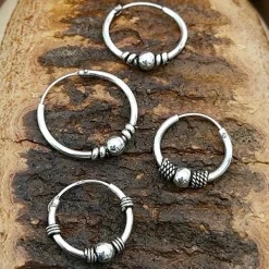 Studio Jewellery Hoop Earrings | Earrings-Plain Ball Bali Silver Hoop Earrings